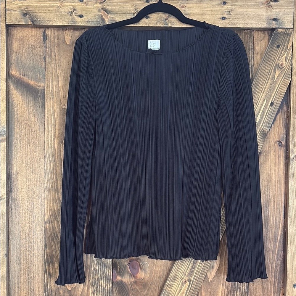 Black Ribbed Long Sleeve Blouse